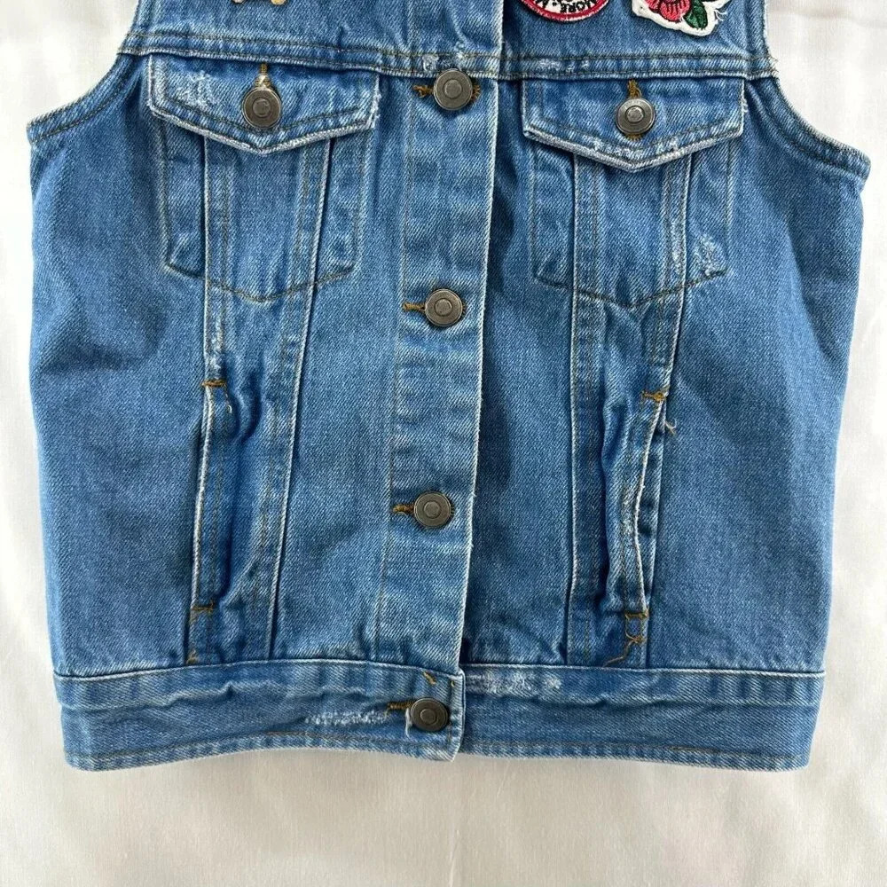 Art Class Vest Junior Size M 7-8 Denim Jean Patchwork Button Front Cotton Blue - Picture 4 of 8